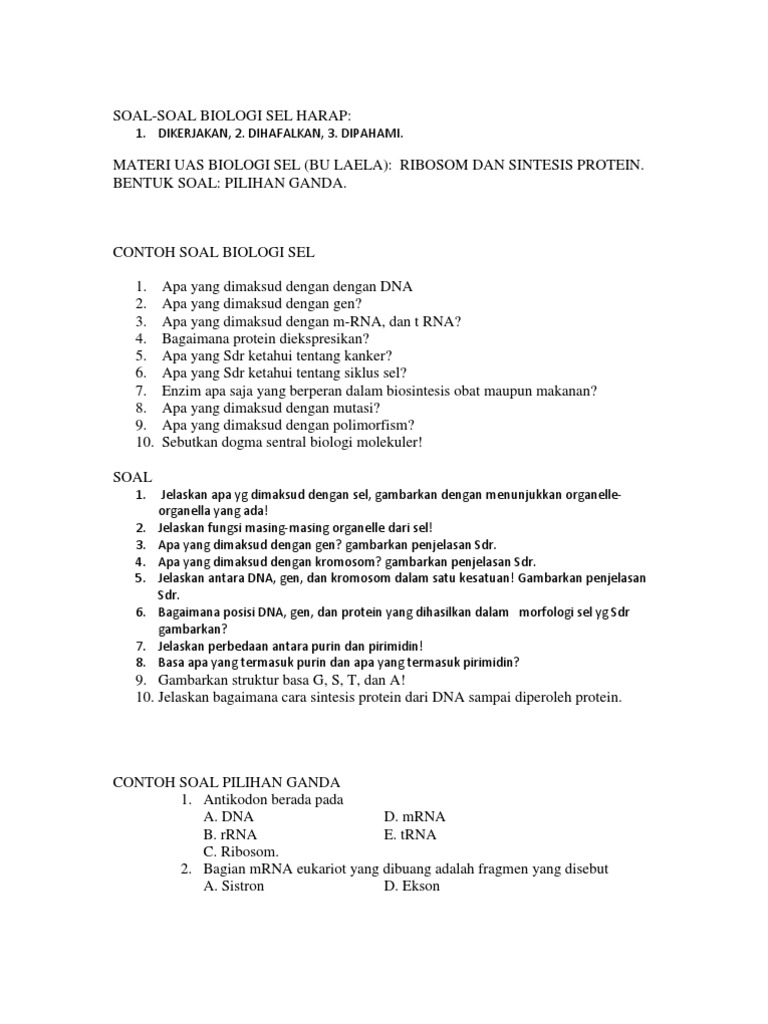 Soal Dan Jabawab Materi Sintesis Protein