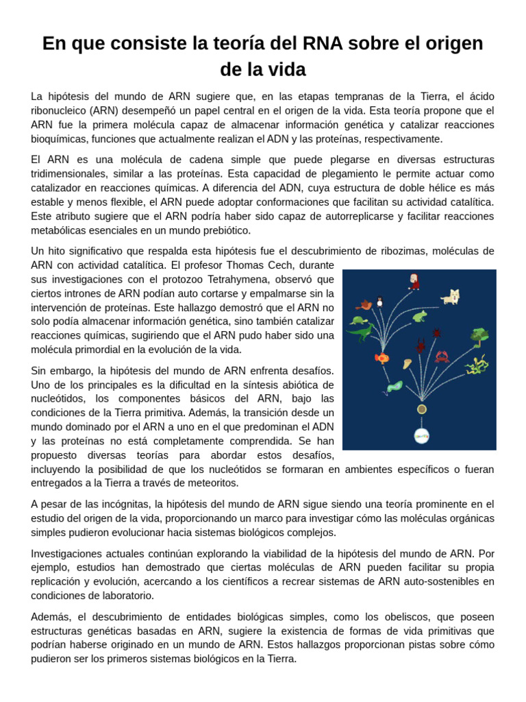 Teoría del ARN y el origen de la vida | PDF | Rna | Abiogénesis