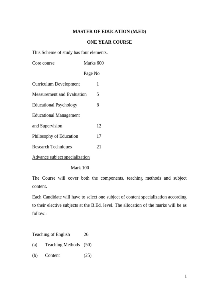 M.Ed Course Structure and Subjects | PDF | Curriculum | Educational ...