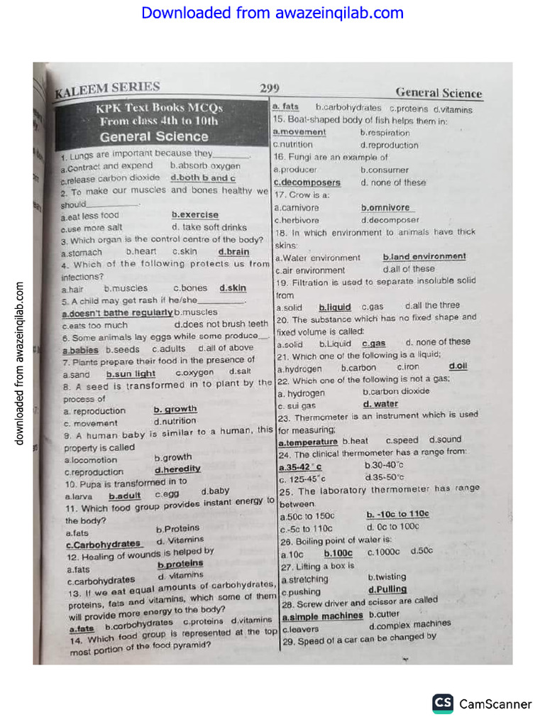 General Science MCQs Kaleem Series From 4th To 10th Class | PDF
