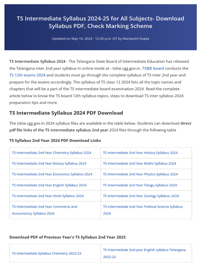 TS Intermediate 2nd Year Syllabus 2024 | PDF | Trigonometric Functions ...