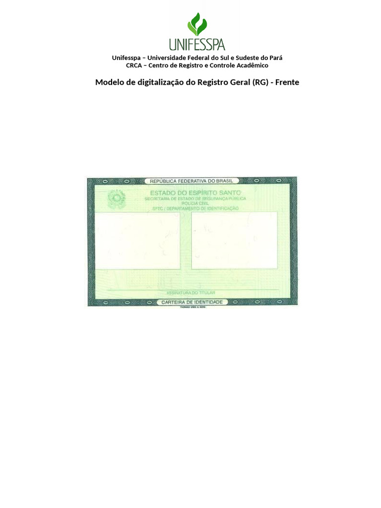 Digitalização do RG na Unifesspa | PDF