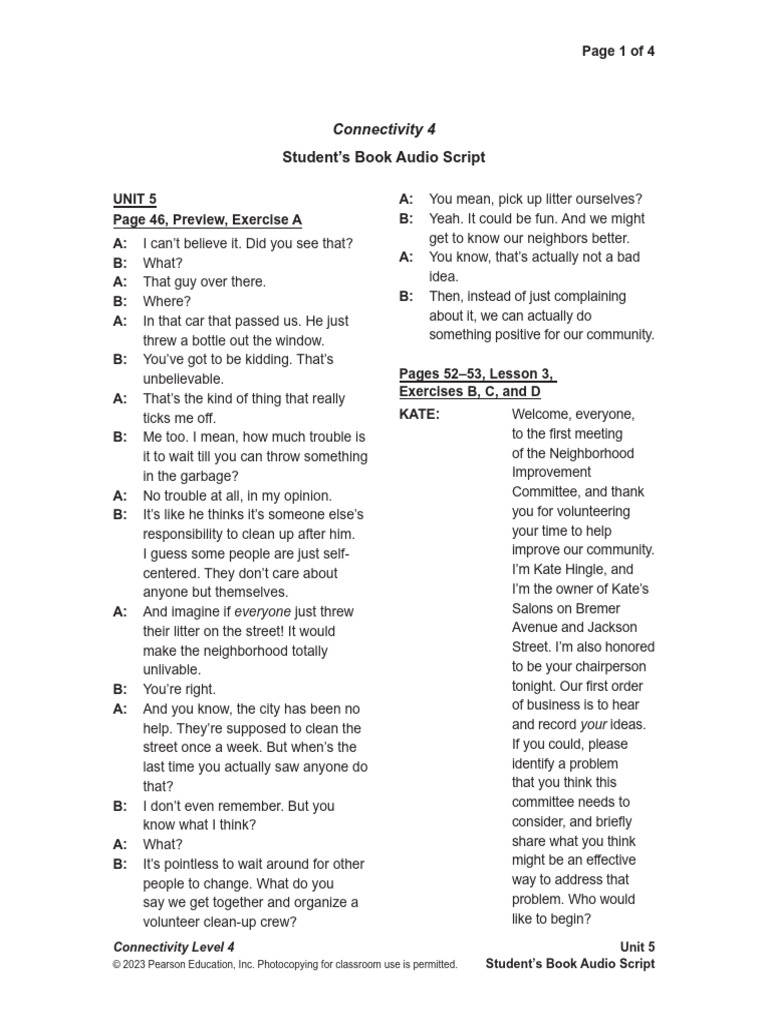 CTY4 Student Book Audio Script Unit 5 | PDF