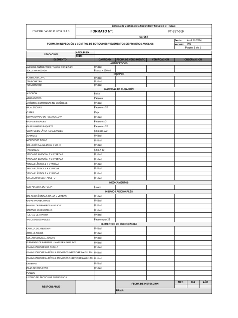 FT-SST-059 Formato Inspección y Control de B Y PA | PDF