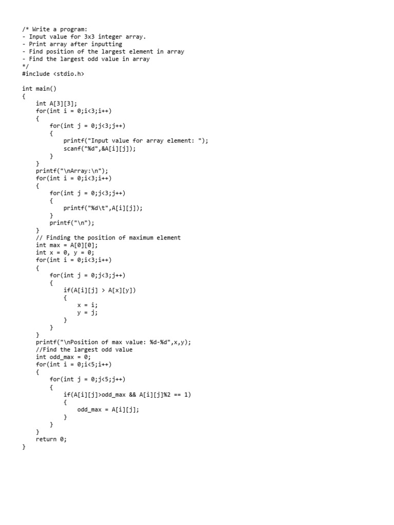3x3 Array Max and Odd Finder | PDF