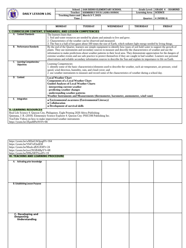 Dll Format For Matatag Curriculum