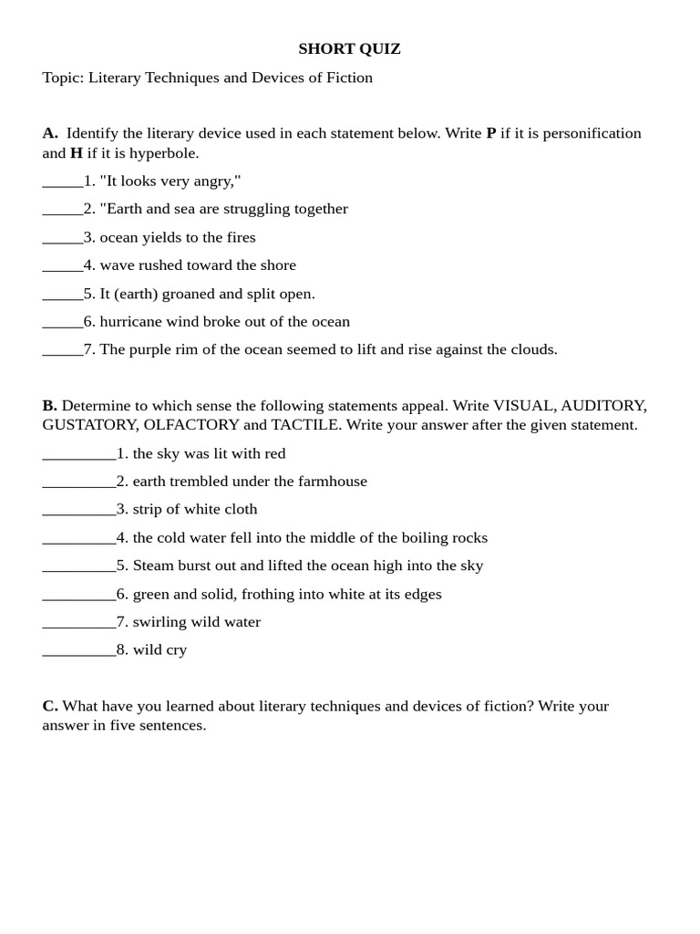 Literary Techniques Quiz | PDF