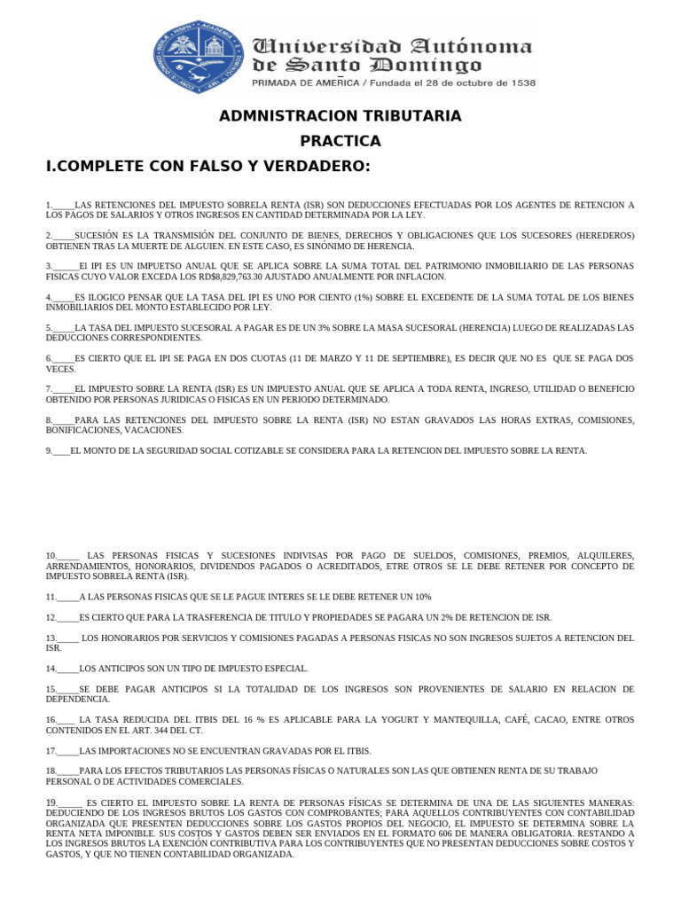 Ejercicios de Retención de Impuestos | PDF | Impuesto sobre la renta ...
