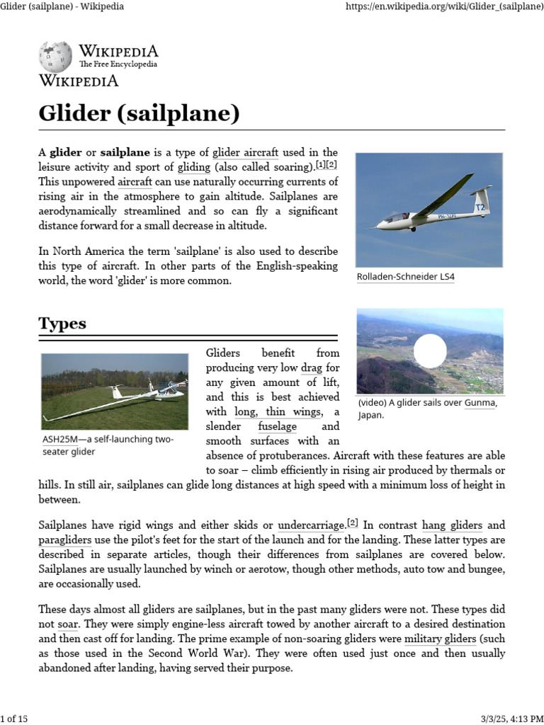 Overview of Sailplanes and Gliders | PDF | Glider (Sailplane) | Gliding