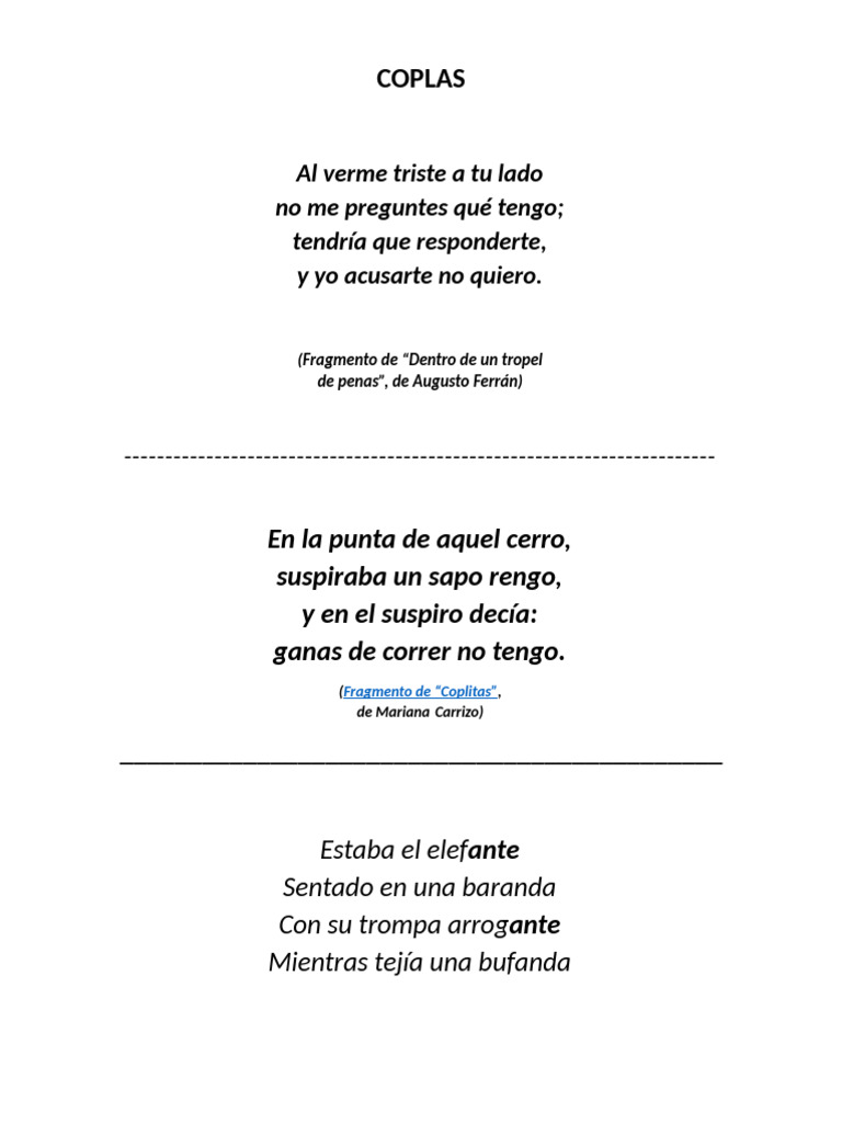 Coplas y fábulas para niños | PDF