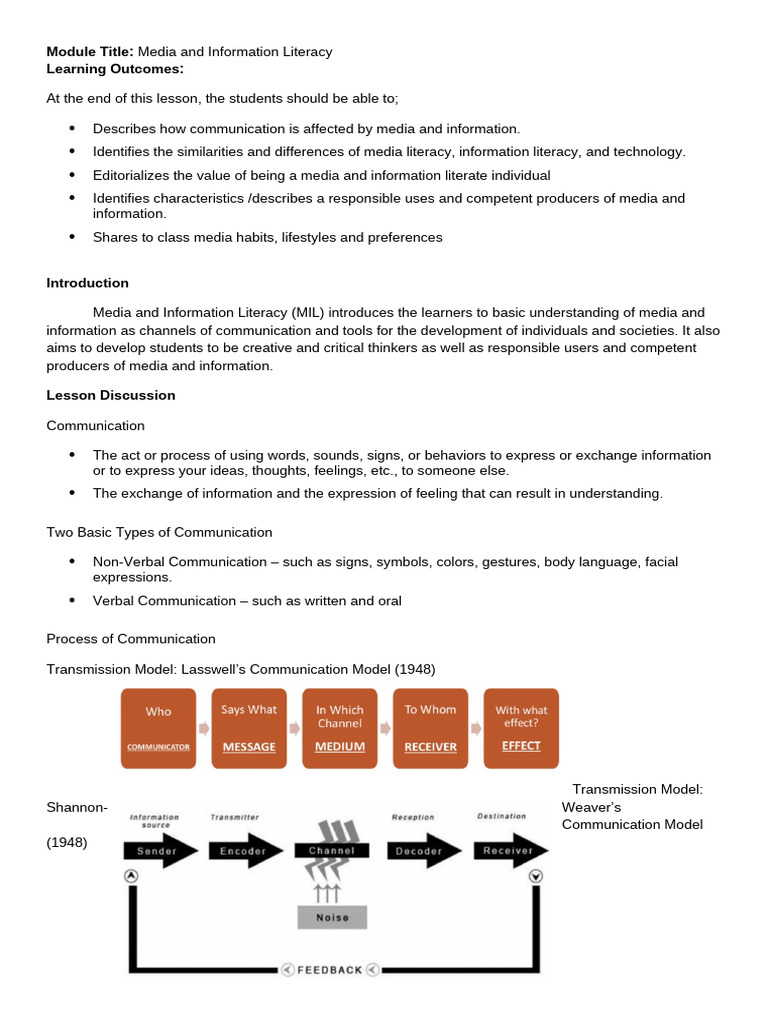 Understanding Media and Information Literacy | PDF | Communication ...