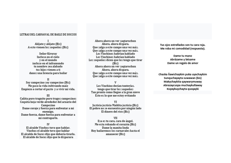 Letras Del Carnaval de Baile de Soccos | PDF