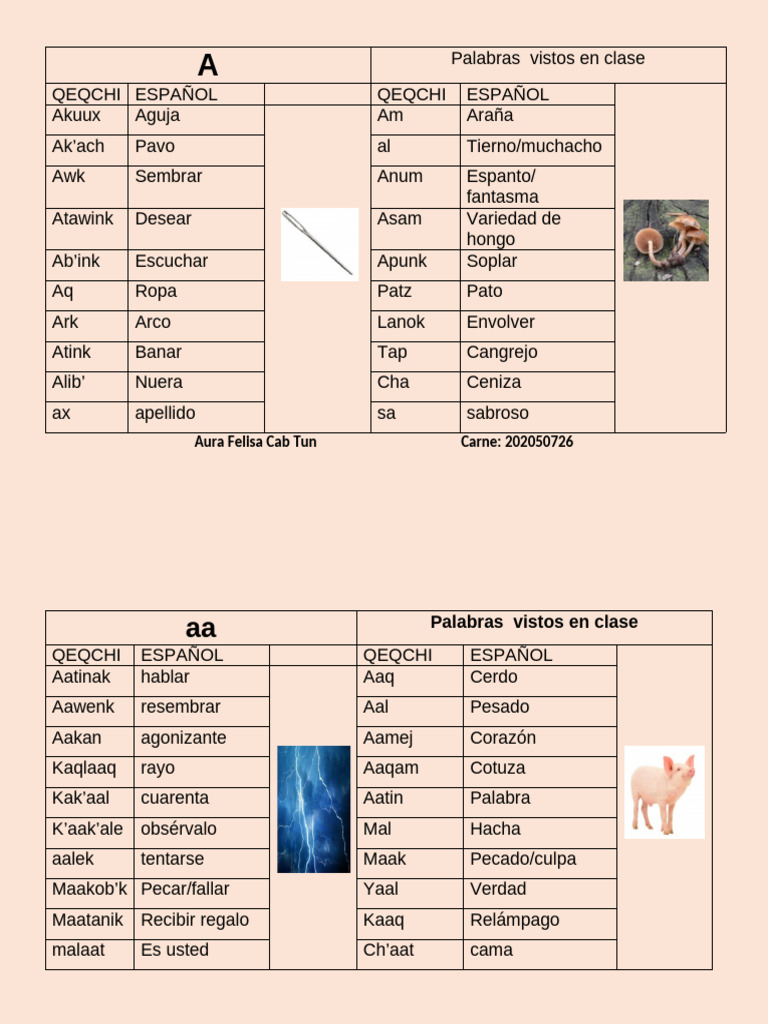 Vocabulario en Qeqchi | PDF