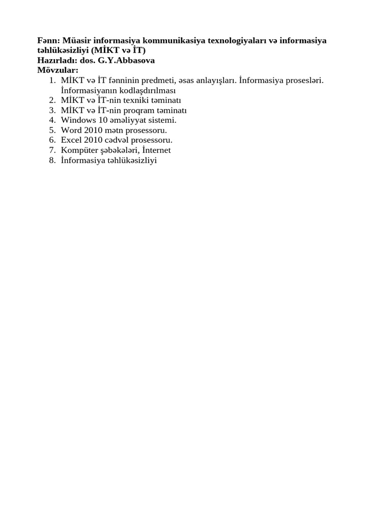 Mühazi̇rə Mikt Tarix 25 | PDF