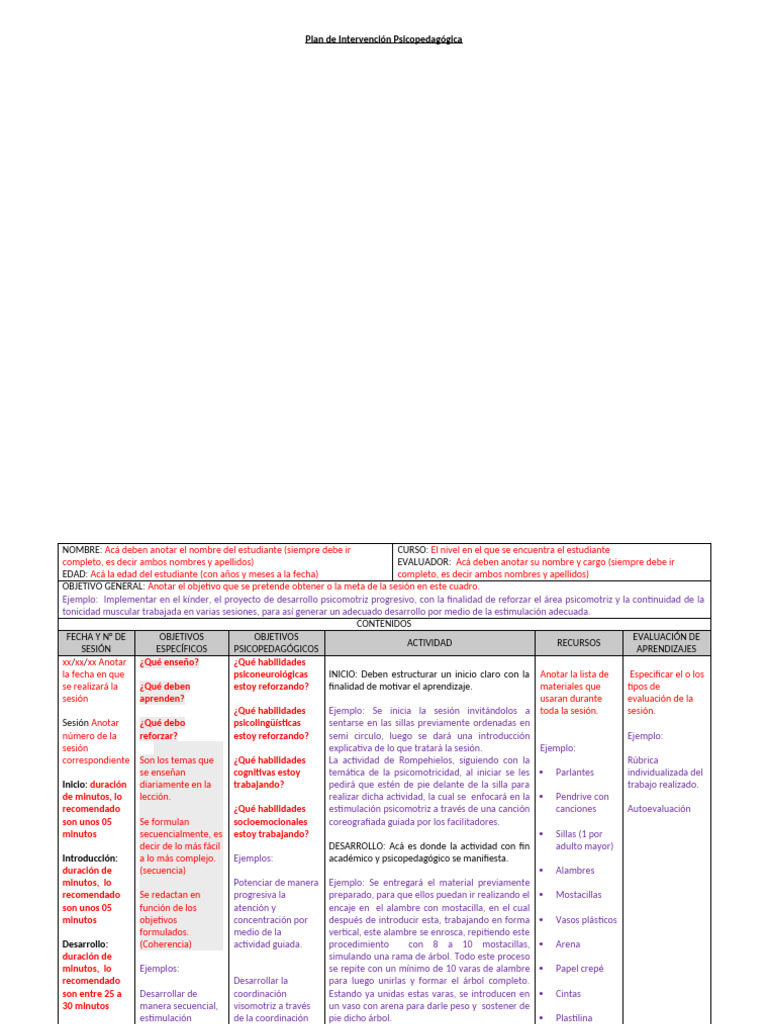 Plan de Intervención Psicopedagógica | PDF | Aprendizaje | Cognición