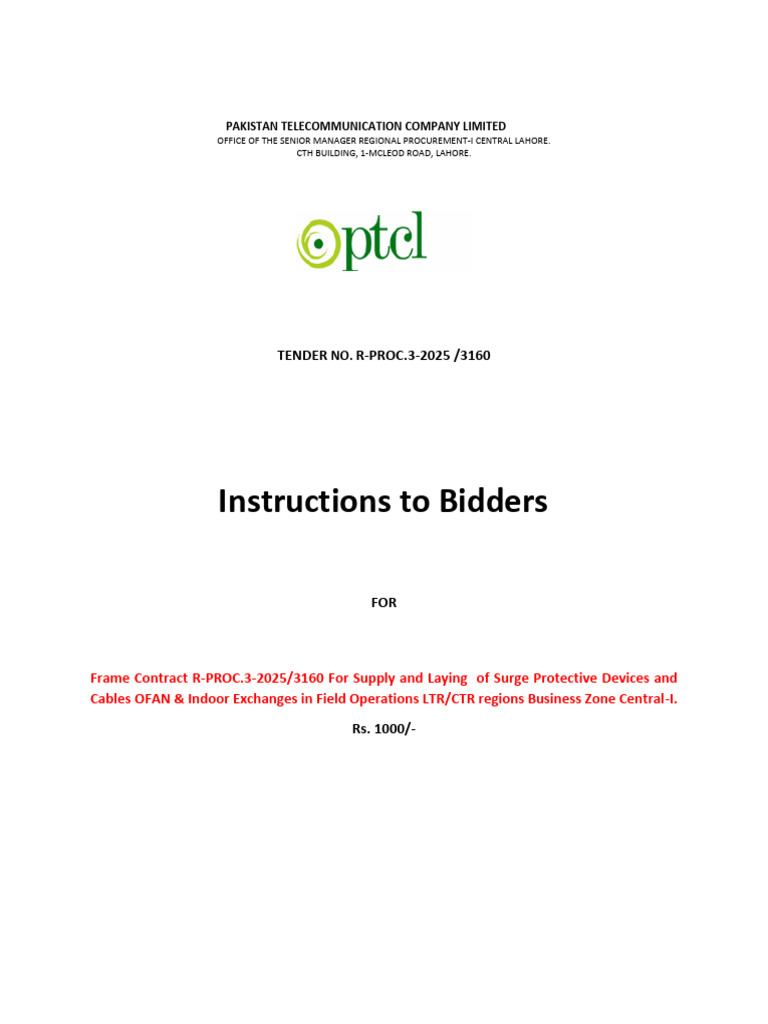 PTCL Tender: Surge Devices & Cables | PDF