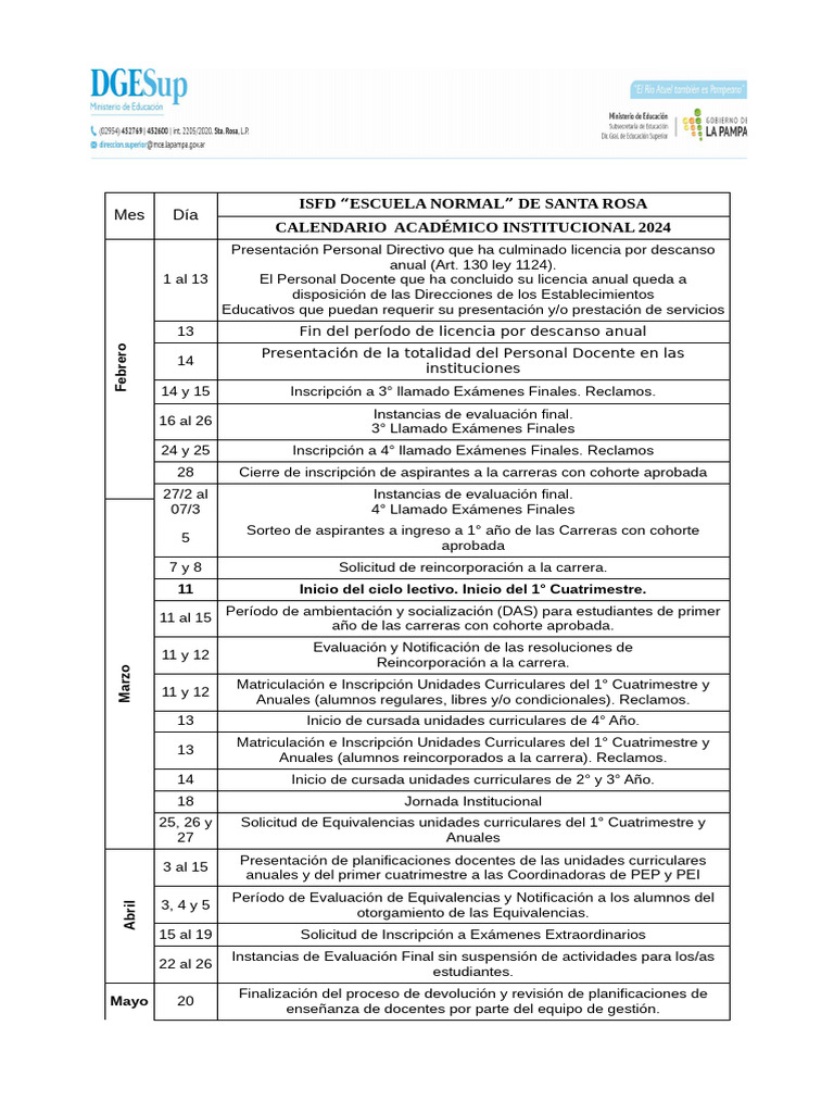 2024 Calendario Academico Institucional | PDF
