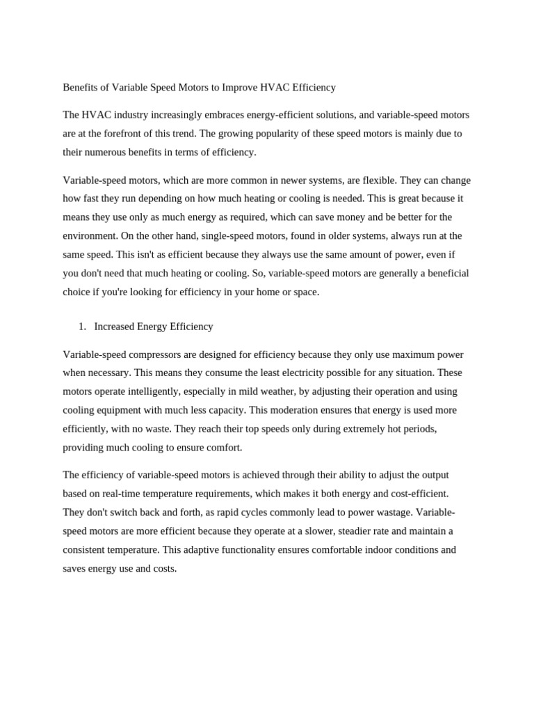 Variable Speed Motors for HVAC Efficiency | PDF | Efficient Energy Use ...