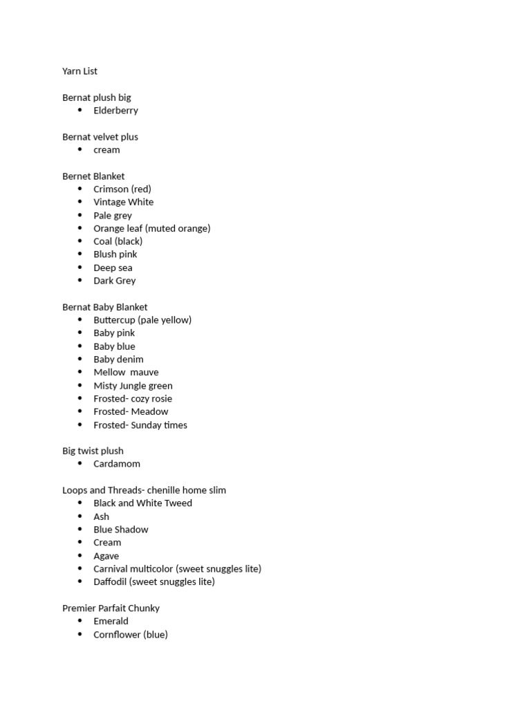 Comprehensive Yarn Color List | PDF