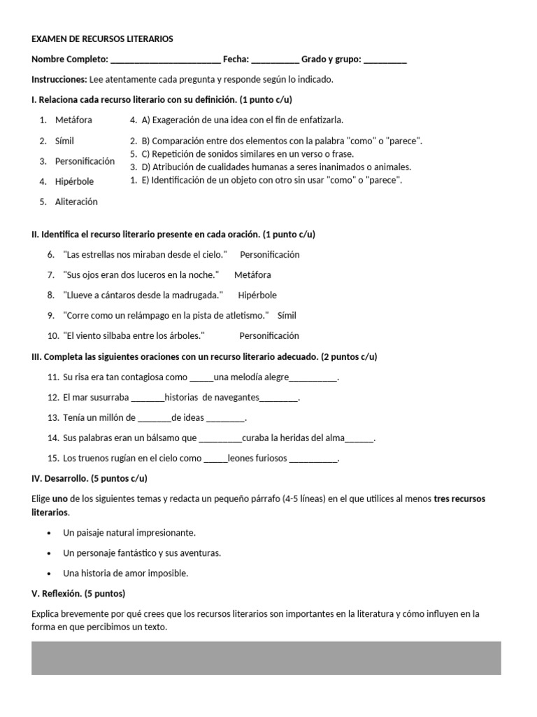 Examen de Recursos Literarios | PDF
