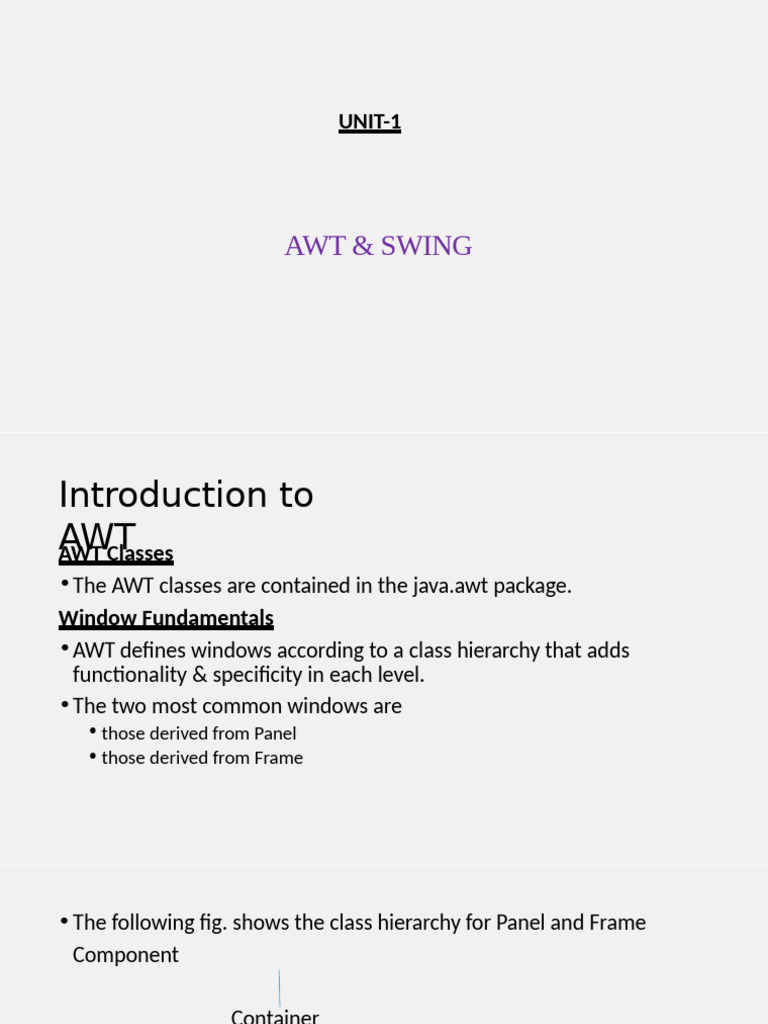 UNIT-I | PDF | Window (Computing) | Constructor (Object Oriented ...