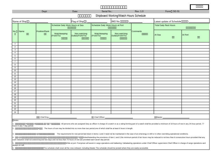 Shipboard Working Hours Schedule | PDF | Shipping | Water Transport