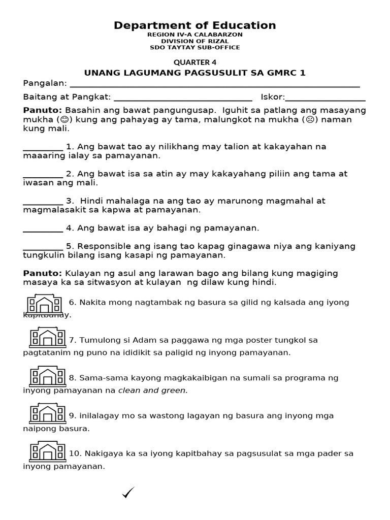 Q4 1st SUMMATIVE TEST IN GMRC 1 | PDF