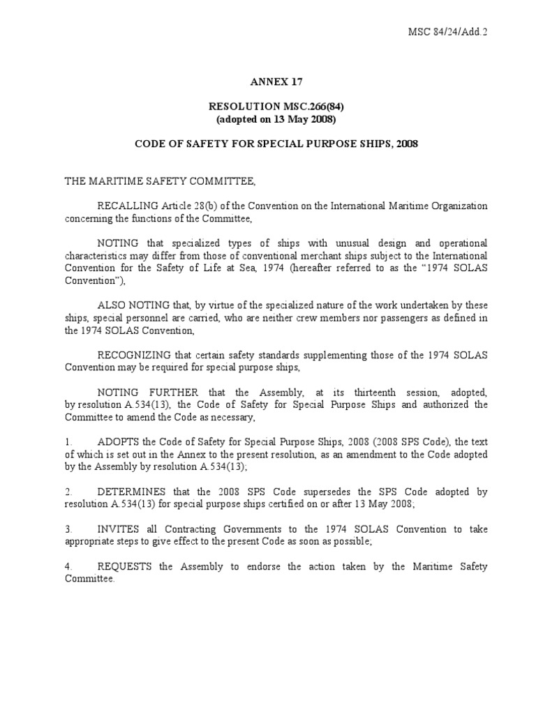 MSC.266 (84) Special Purpose Ships Code 2008 | PDF | Ships | Dangerous ...