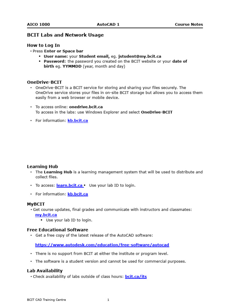 BCIT AutoCAD Course Overview | PDF | Computer File | Perpendicular