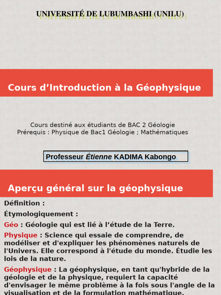 Introduction à la Géophysique UNILU | PDF | Physique | Géologie