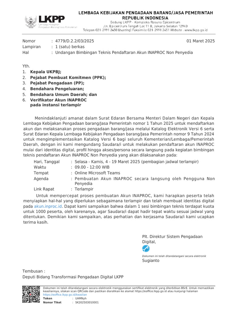 Bimbingan Teknis Pendaftaran Akun INAPROC | PDF