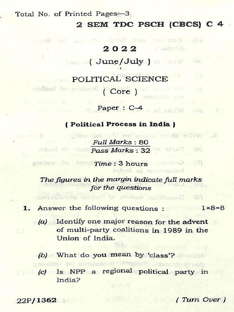 2nd Sem Political Science C-4 2022 | PDF