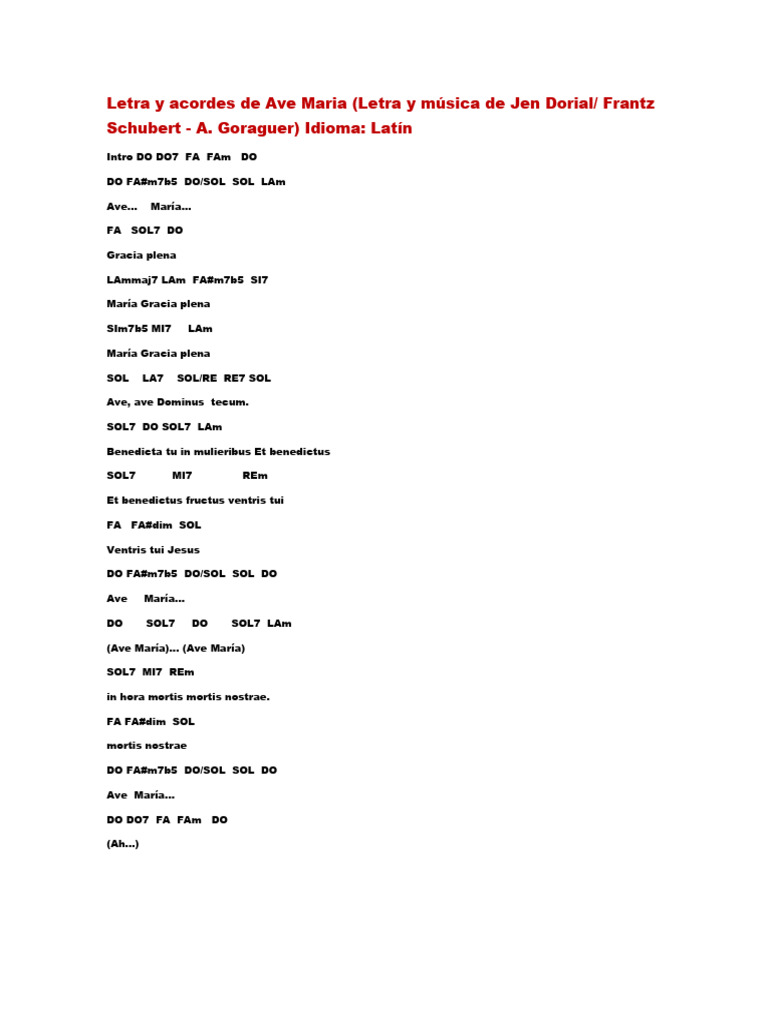 Letra y acordes de Ave María en latín | PDF