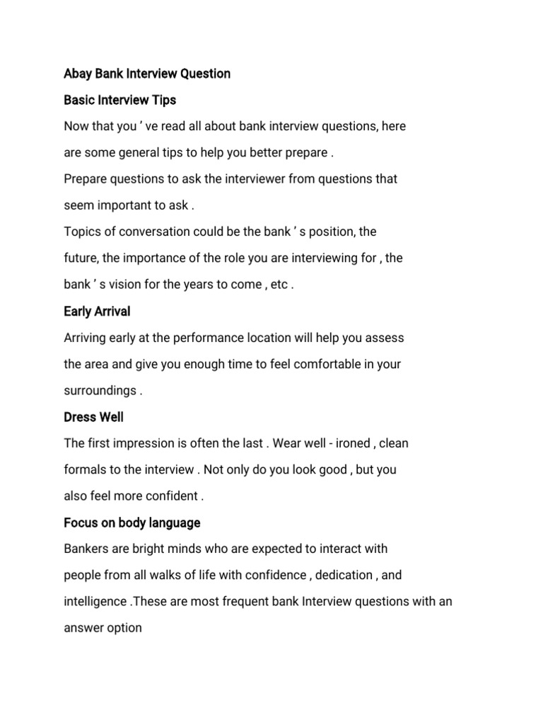 Abay Bank Interview Preparation Guide | PDF