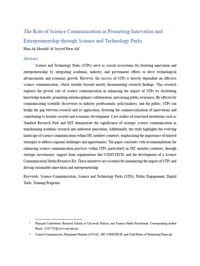 Science Communication in Tech Parks | PDF | Innovation | Science