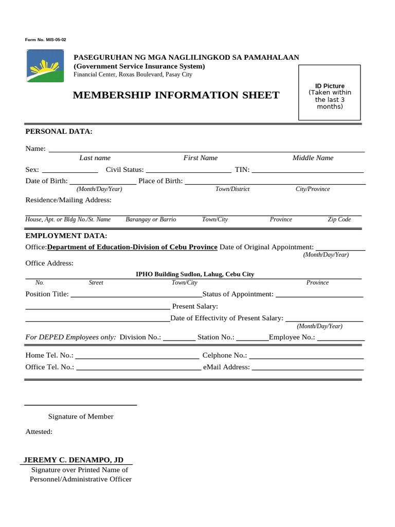 20160825-Forms-Members Information Sheet | PDF