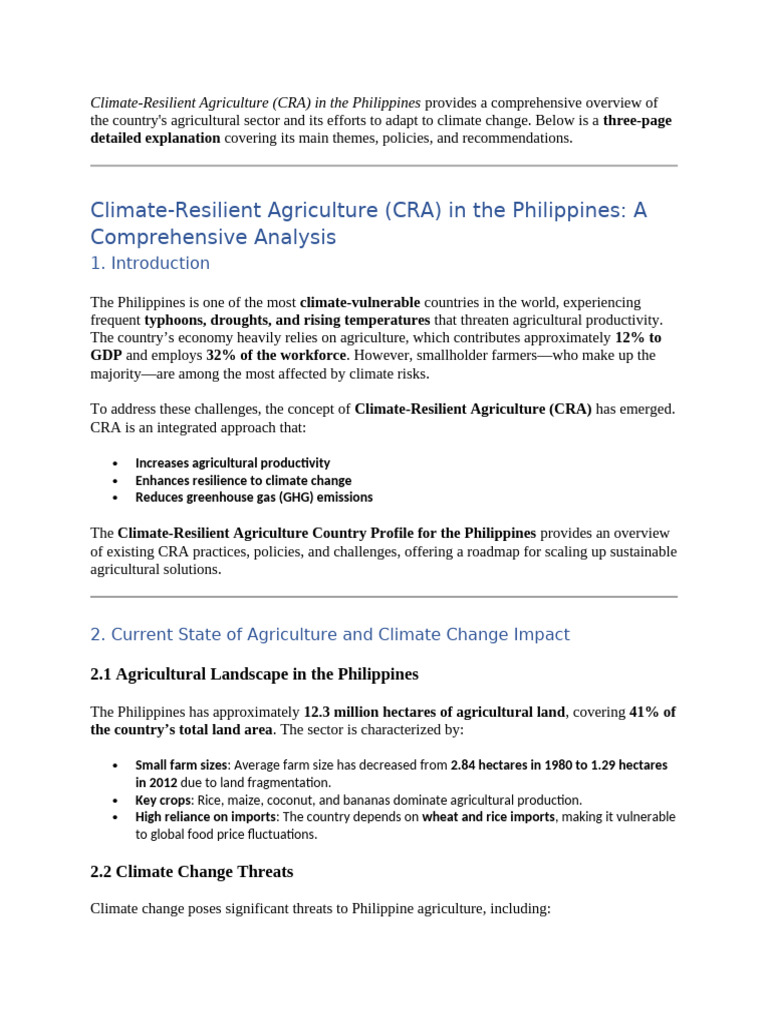 Climate-Resilient Agriculture in the Philippines | PDF | Agriculture ...