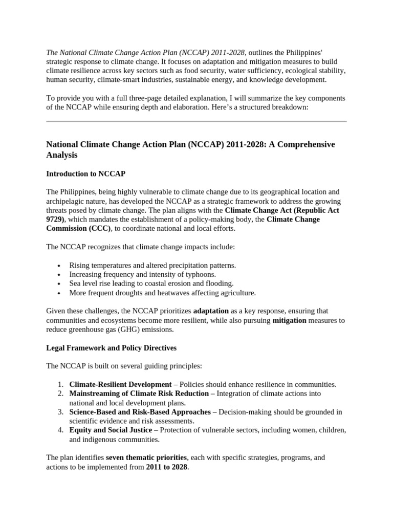 Philippines National Climate Action Plan | PDF | Climate Resilience ...