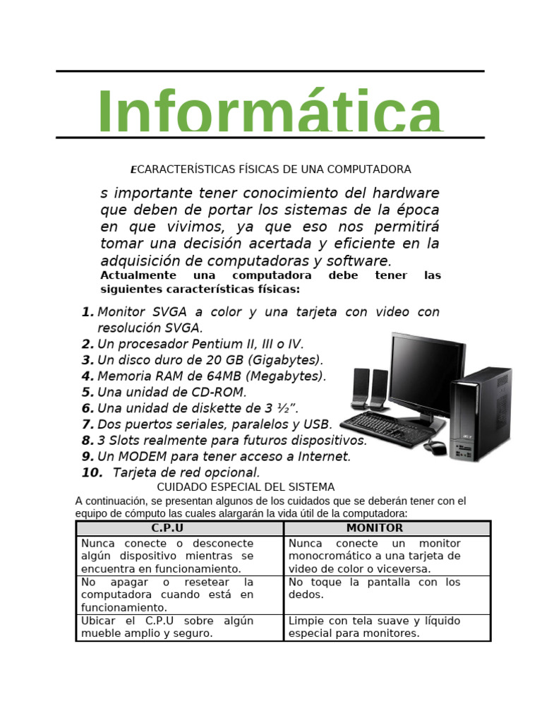 Características del Hardware de Computadoras | PDF | Hardware de la ...