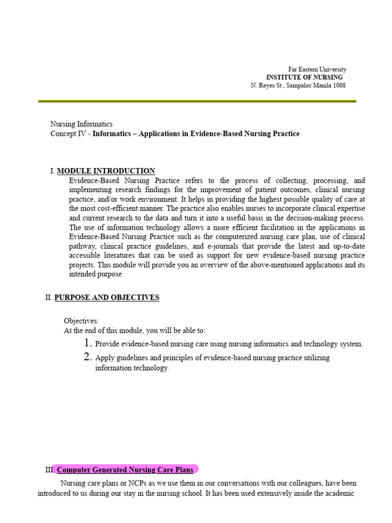 Nursing Informatics in Evidence-Based Practice | PDF | Evidence Based ...