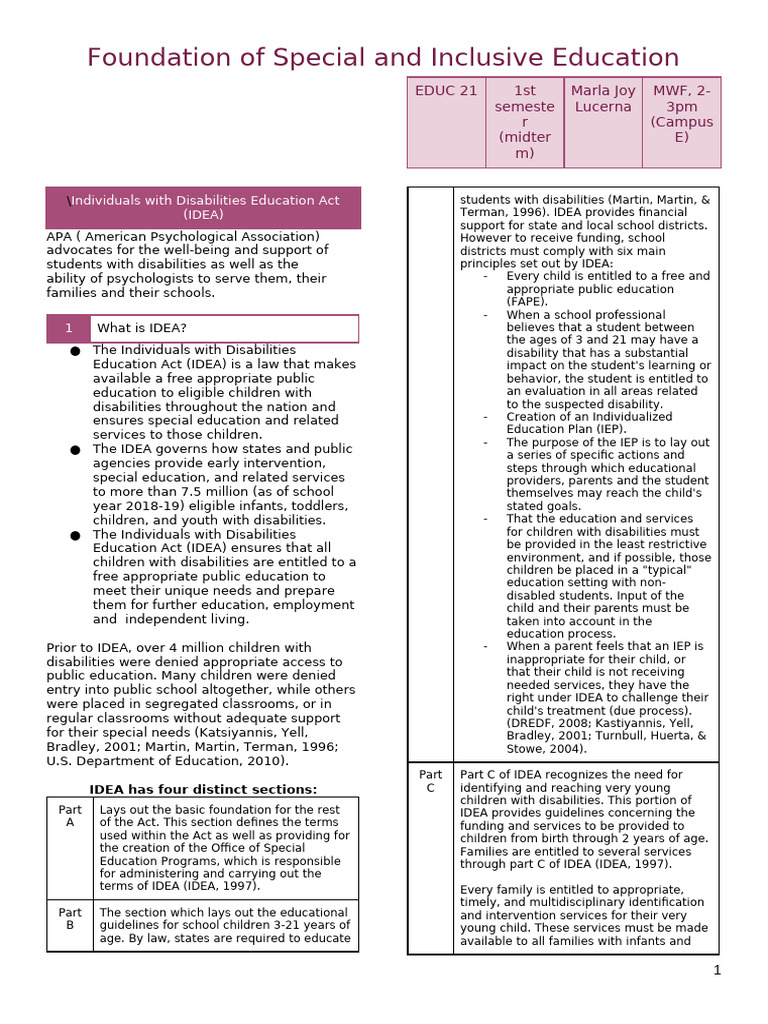 Foundation of Special and Inclusive Education | PDF | Inclusion ...