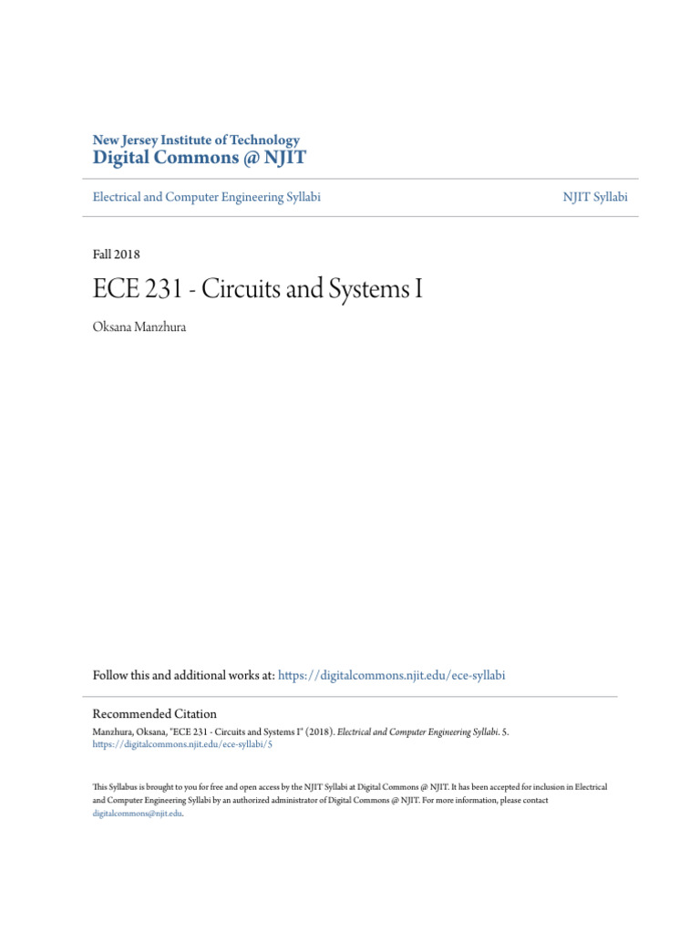 ECE 231 Syllabus: Circuits and Systems I | PDF | Electrical Network ...