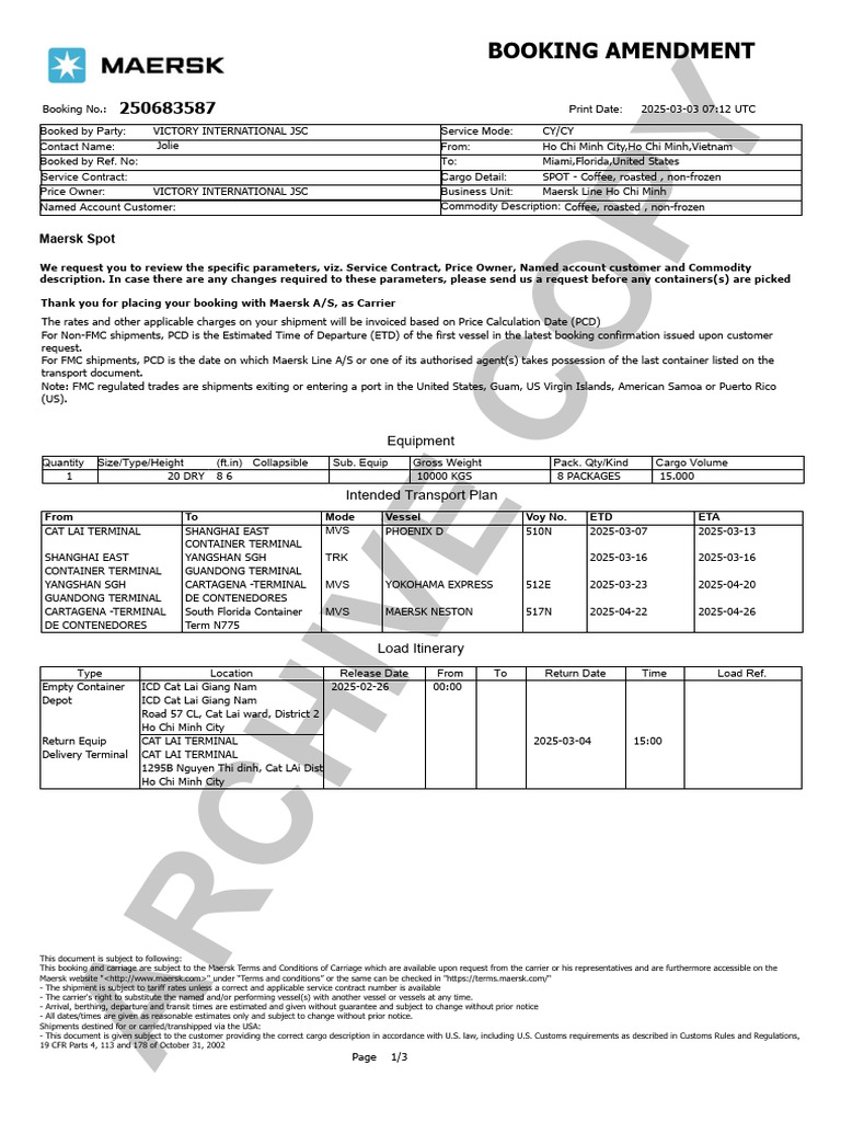 Maersk Booking Amendment Details | PDF | Cargo | Freight Transport