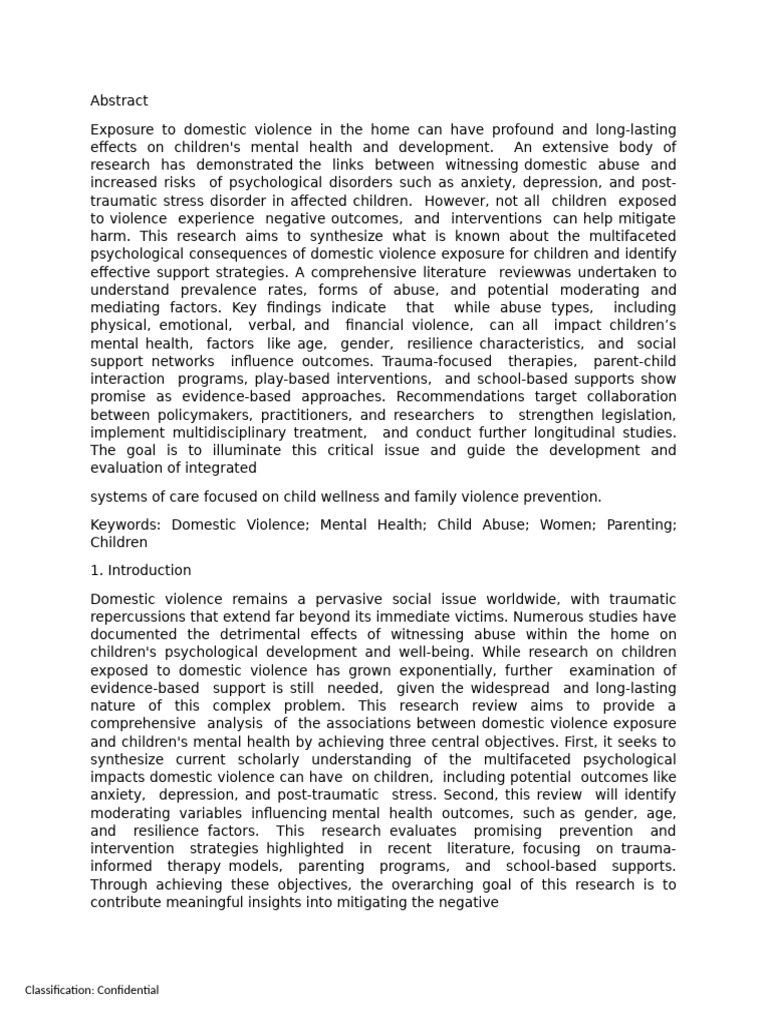 Impact of Domestic Violence on Child Mental Health | PDF | Child Abuse ...