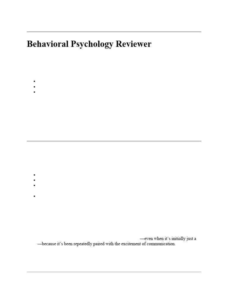Behavioral Psychology Reviewer | PDF | Classical Conditioning | Behaviorism