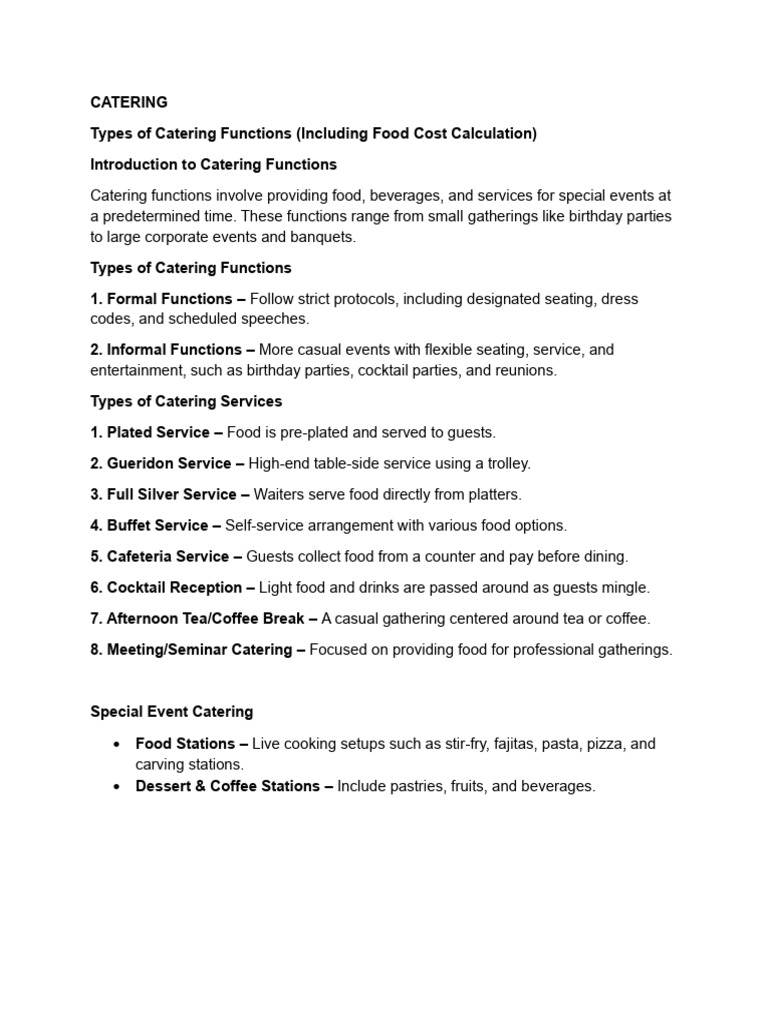 Comprehensive Guide to Catering Functions | PDF | Menu