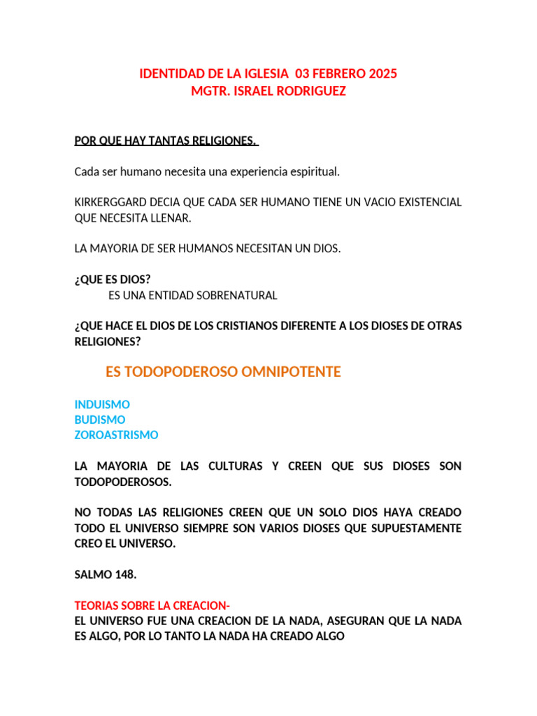 Identidad de la Iglesia y Concepto de Dios | PDF