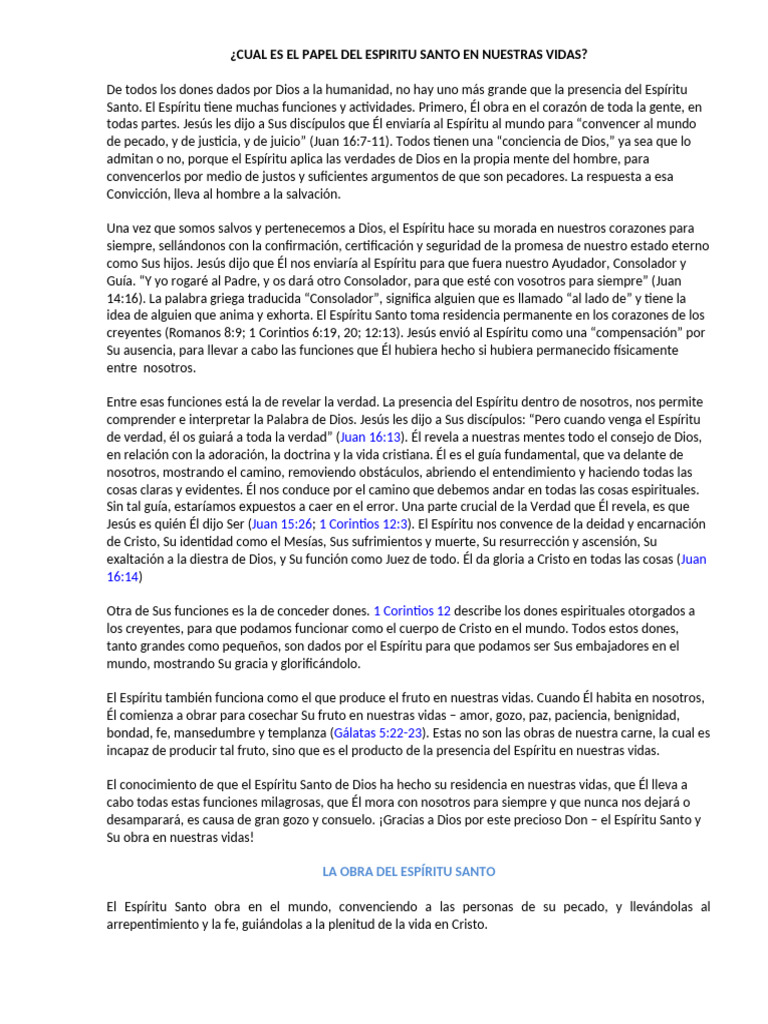 El Papel del Espíritu Santo en Nuestras Vidas | PDF | Cristo (título ...