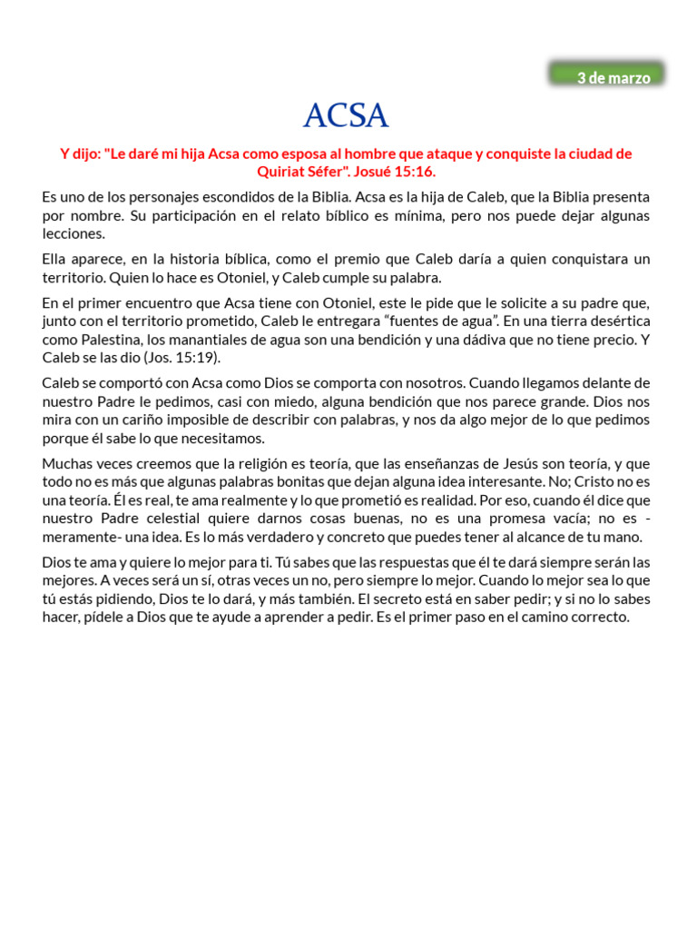 Lecciones de Acsa en la Biblia | PDF