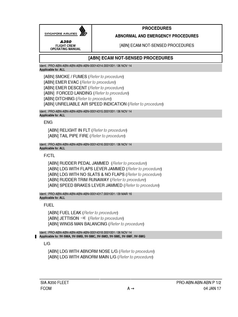 A350 Abnormal Procedures Manual | PDF